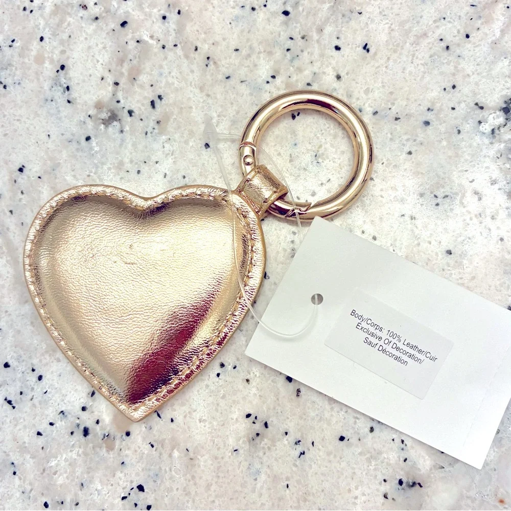 J Crew gold leather keychain fob NWT